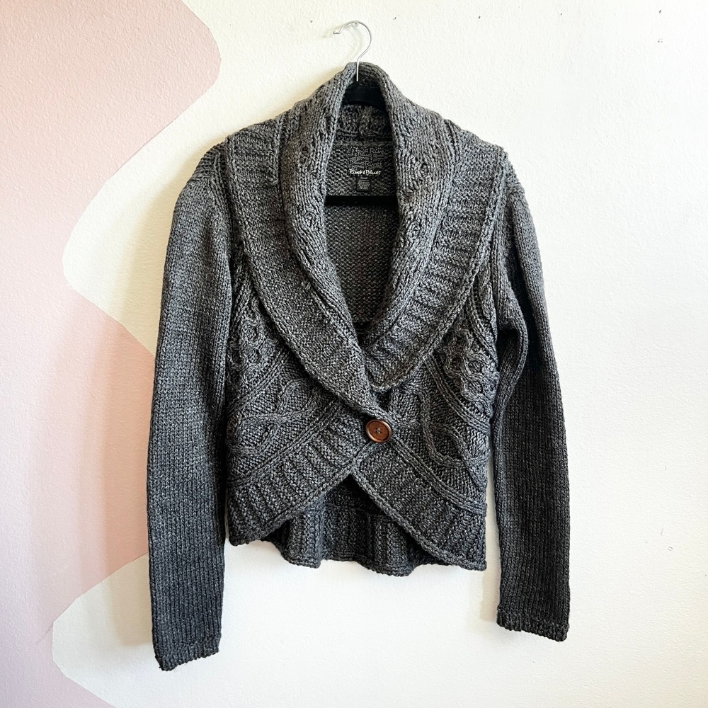 Gray Shawl Collar Cardigan Cable Knit Y2K Fairy Grunge Twilight Bella Swan Small